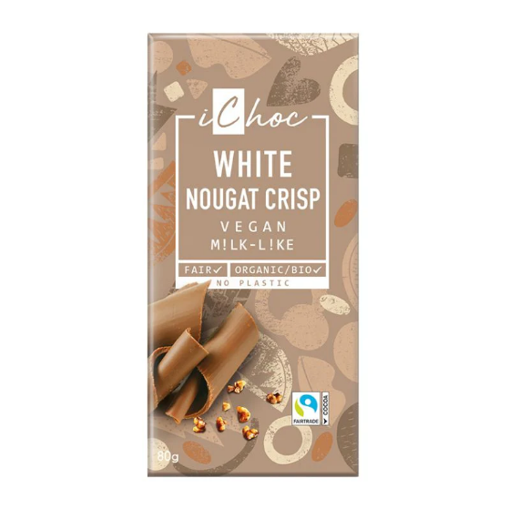 iChoc Organic White Nougat Crisp M!lk-Like Chocolate 80g