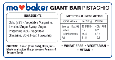 Ma Baker Pistachio Flapjack Giant Bar 90g